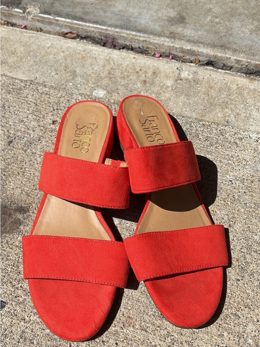 Franco Sarto Red Double-Strap Suede Slide Sandals